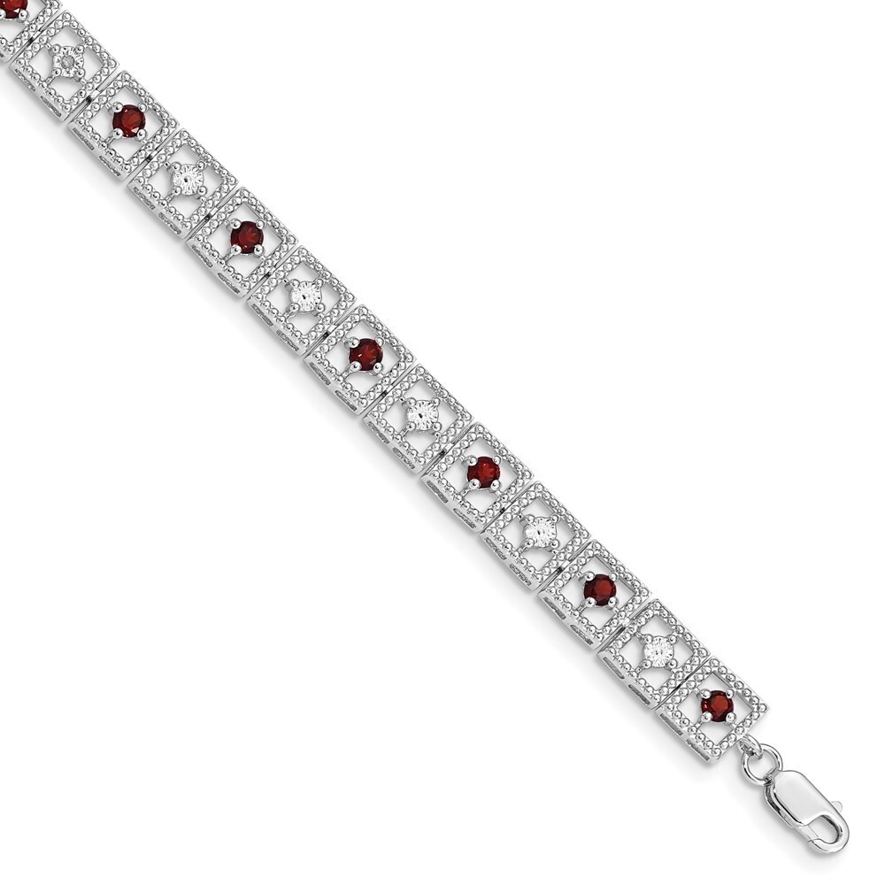 Kazi Luxury Sterling Silver Rhodium-plated Garnet Diamond Bracelet